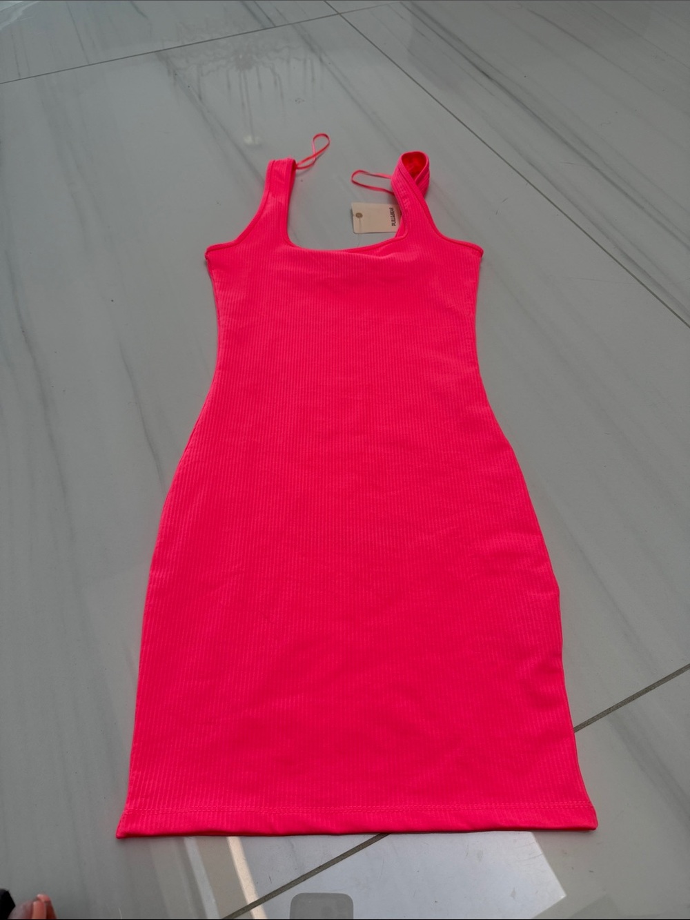 Pull&Bear Neon Pink Ribbed Tank Dress